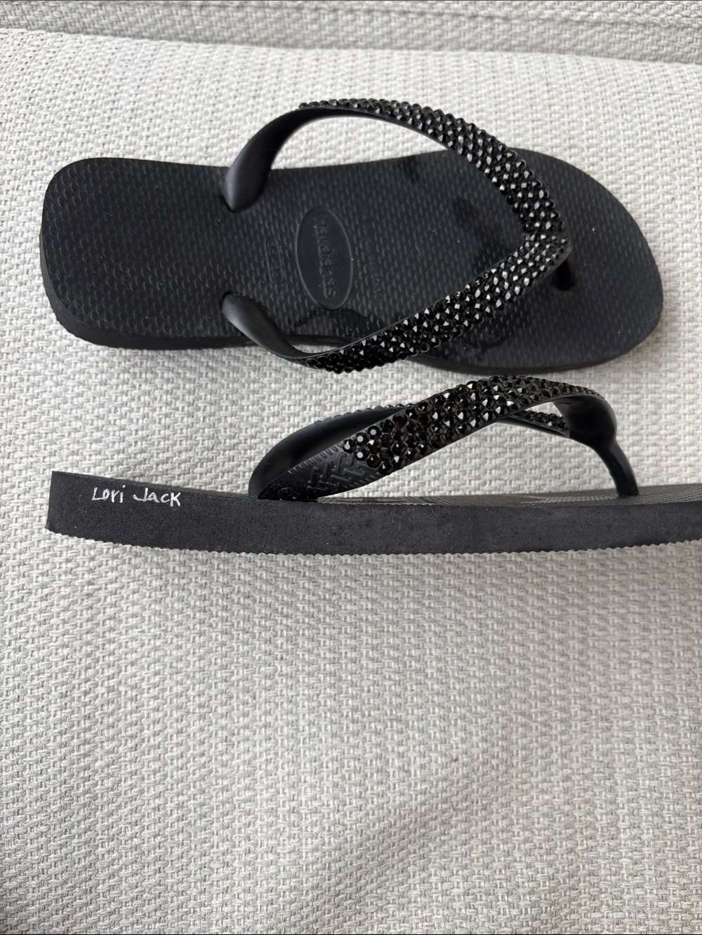 Havaianas Lori Jack signed Women's Black Crystal-Embellished Flip Flops